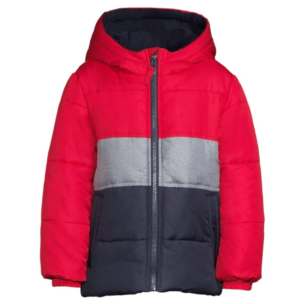 Weather Tamer Boys Hooded Long Sleeve Colorblock Winter Puffer Coat, Size 14